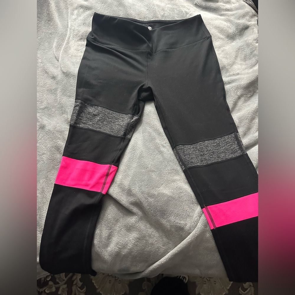 Black gray and pink leggings